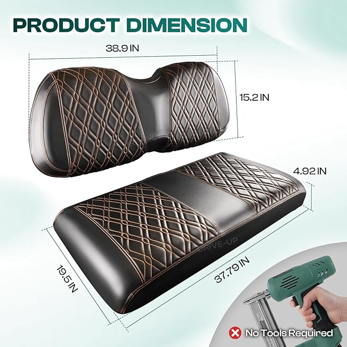 DRIVE UP Golf Cart Diamond Seat Covers Fit for Club Car Precedent, Black Diamond Cross Leather Club Car Seat Covers with Diamond Cross Pattern, Black with Brown Stitching, Wear-Resistant, Waterproof