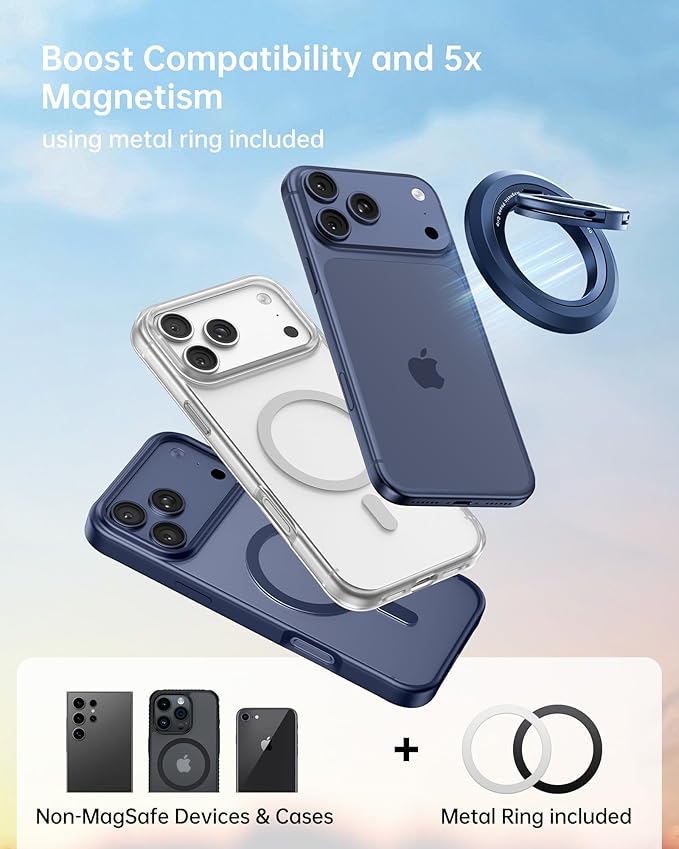 SYNCWIRE for MagSafe Ring Phone Holder, 360° Rotation Magnetic Cell Phone Grip Dual-Sided Magnets Phone Ring Kickstand Compatible with iPhone 17 16 15 14 13 12 Pro Max MagSafe, Android, Samsung etc.