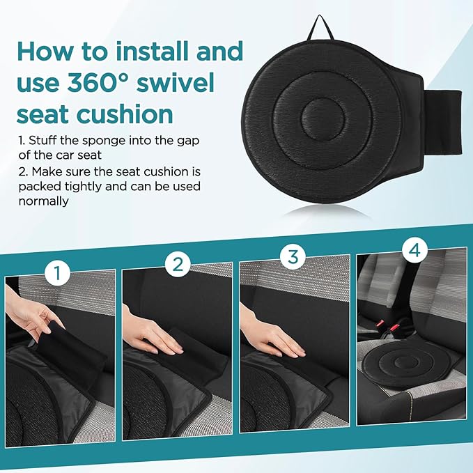 FACULX Rotating Seat for Car 360° Swivel Seat for Car for Elderly Non-Slip Portable Rotating Car Seat Pad for Driving, Chairs, Stool Chair, Ergonomic Design (Black)