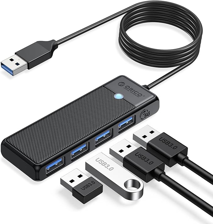 ORICO USB 3.0 Hub, 4-Port USB Hub with 6Ft Long Cable, Ultra Slim USB Splitter for Laptop MacBook Pro, iMac, Surface Pro, XPS, PS5，PC, Flash Drive, Mobile HDD