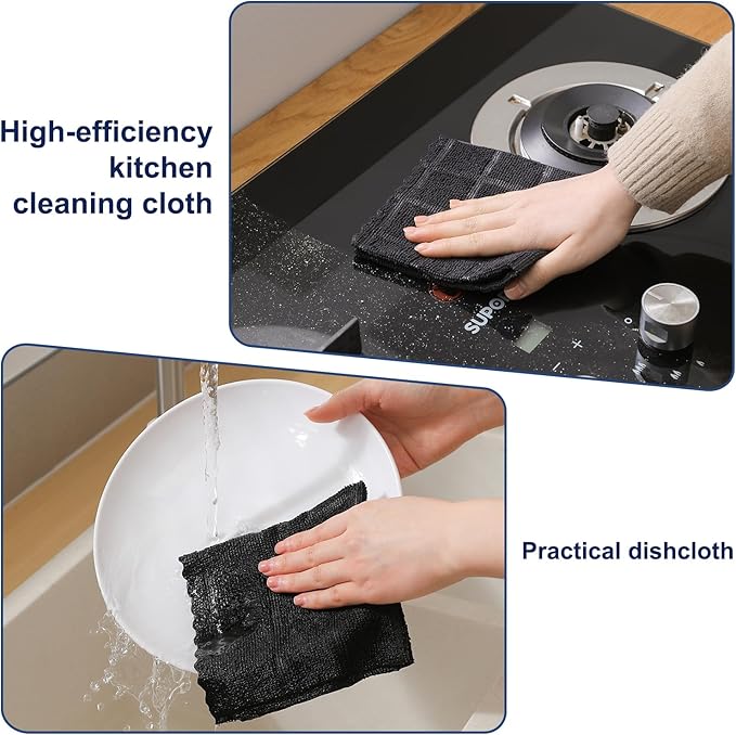 Ferdilan 80 Pack Microfiber Cleaning Cloth Roll,Lint Free Rags Paper Towels & Tear Away Reusable Towels,Washable Shop Rags,Wash Cloths Dish Rags(12" x 12") for Car Kitchen Window Garage-Black