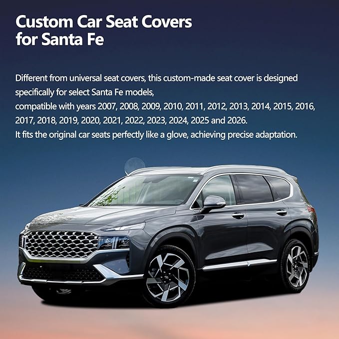 Fit Santa Fe Car Seat Covers for Hyundai Santa Fe 2007-2025 2026 - Upgraded Premium Waterproof & Breathable Leather, Airbag Compatible, All-Weather Seat Cushion Protector(2 Front/Black+Red)