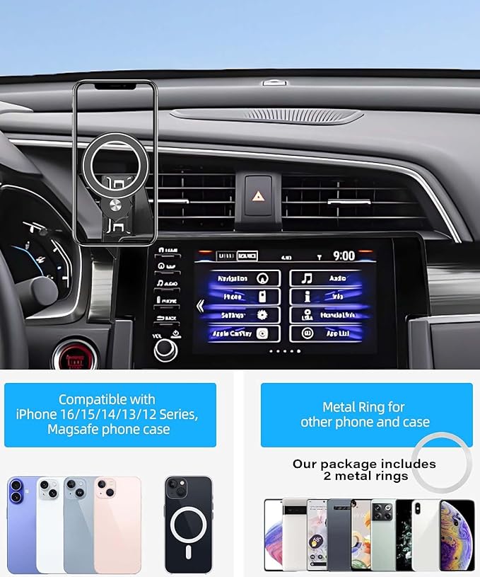 Car Phone Holder for Honda Civic 2016-2021 Accessories Apply to 5/7 Inch Touch Screen Fixed Clip Magnetic Cell Phone Mount Hands-Free 360 Degree Rotation