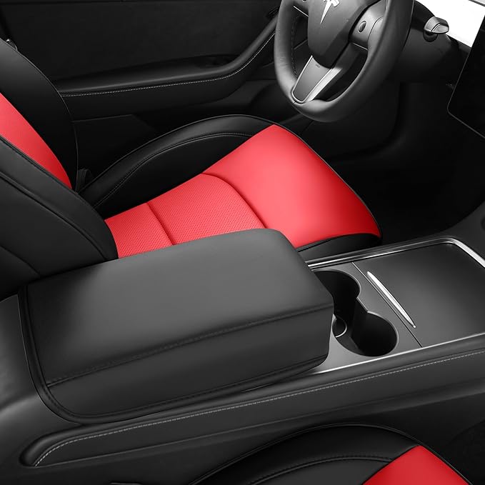 Seat Cover for Tesla Model 3 2017 2018 2019 2020 2021 2022 2023 Custom Fit Leather Car Interior Seat Cushion Cover Compatible Airbag Full Set (Red+Black-3)