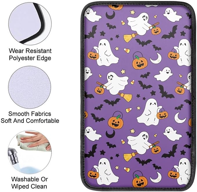 Ghost Bat Pumpkins Console Center Armrest Lid Cover Protector Car Armrest Storage Box Mat Interior Accessories for Most Vehicle, SUV