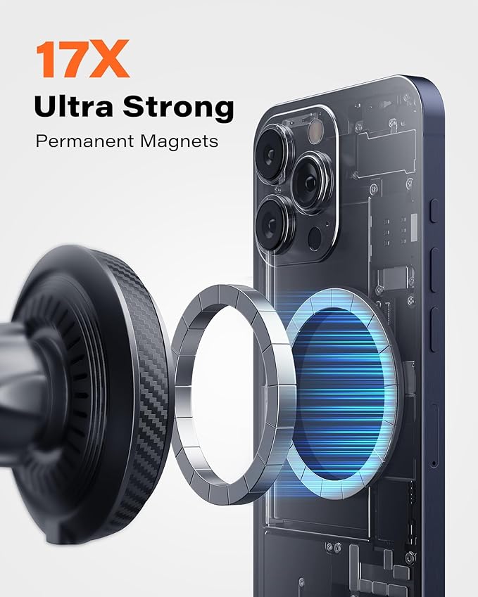 APPS2Car for 15W Car Mount Charger, for iPhone 16 Wireless Car Charger Magnetic Car Phone Holder Mount, Dashboard Windshield Vent for iPhone 16/15/14/13/12 Series, Compatible with MagSafe and Case