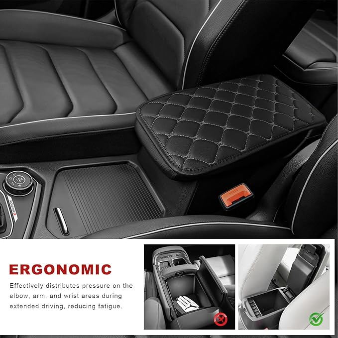 Car Center Console Cushion Pad, Anti-Scratch PU Leather Auto Armrest Seat Box Protector, Waterproof Arm Rest Protection Cover Interior Decoration for SUV Sedan Truck (Gray)