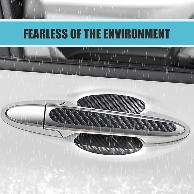 MLY 8 PCS Car Door Handle Protector, Carbon Fiber 3D Traceless Door Scratch Protector, Anti-Scratch Handle Bowl Covers Sticker, Universal for Most Vehicles (Black)