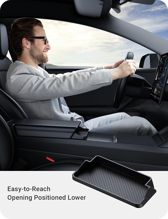 BASENOR 2026 Tesla Model Y Model 3 Center Console Sunglasses Holder, Armrest Key Holder Storage Box for 2025 2026 Model Y Juniper 2024 2025 2026 Tesla 3 Highland