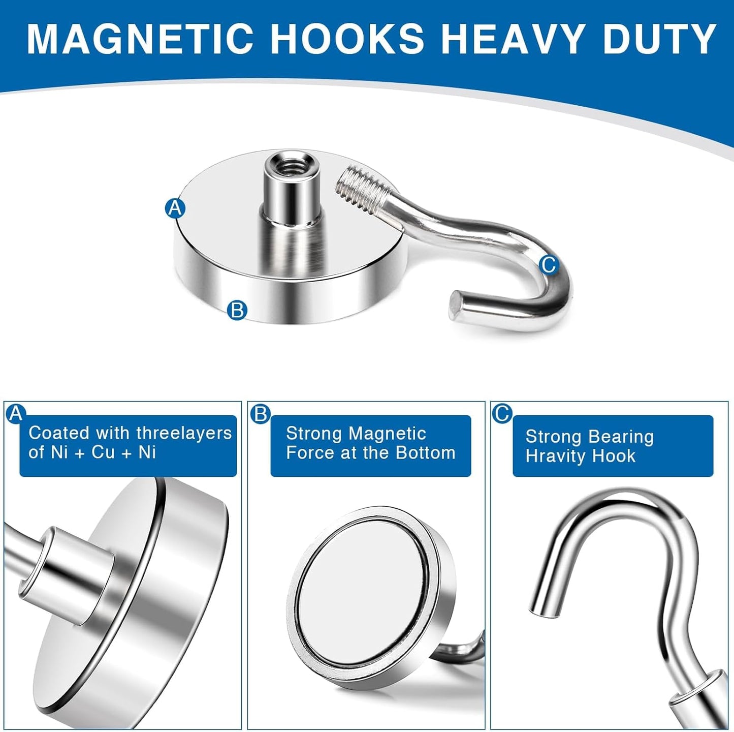 LOVIMAG Magnetic Hooks for Cruise Cabins, 110lbs Magnetic Hooks for Classroom, Strong Magnets with Hooks for Hanging, Neodymium Magnet Hooks for Fridge, Ceiling, Locker, Camper, Travel-25 Pcs