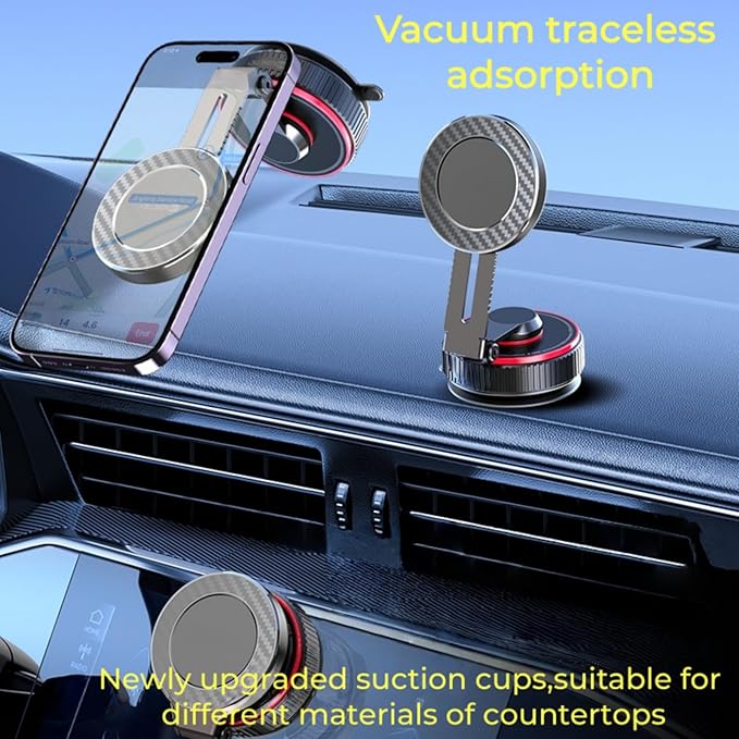 2026 Upgraded Vacuum Magnetic Mobile Phone Holder Cars for Magsafe Car Mount, Exclusive Metal Adjustable Telescopic Rod,Suction Cup Mobile Phone Holder for iPhone17 Pro Max 16 15 14 13 12 & Samsun
