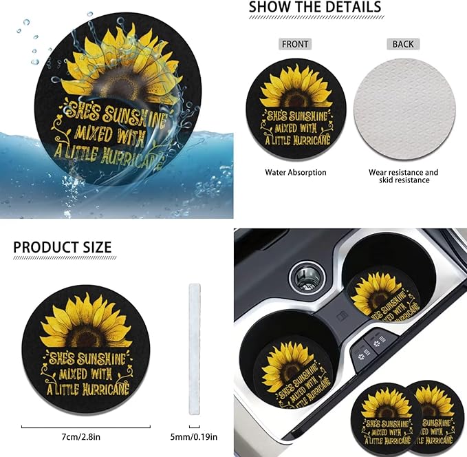 Sunflower Car Accessories 6 Pcs Sets Sunflower Car Steering Wheel Cover Set for Men Women Auto Interior Accessories Cup Holder Fit Vans Trucks,SUV
