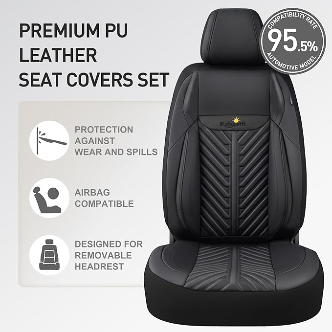 PU Leather Car Seat Covers Full Set – Waterproof seat Cover for Cars，3D Foam Support Automotive seat Covers ，Airbag Compatible, Universal Fit for Cars SUVs Trucks Sedans（Black）