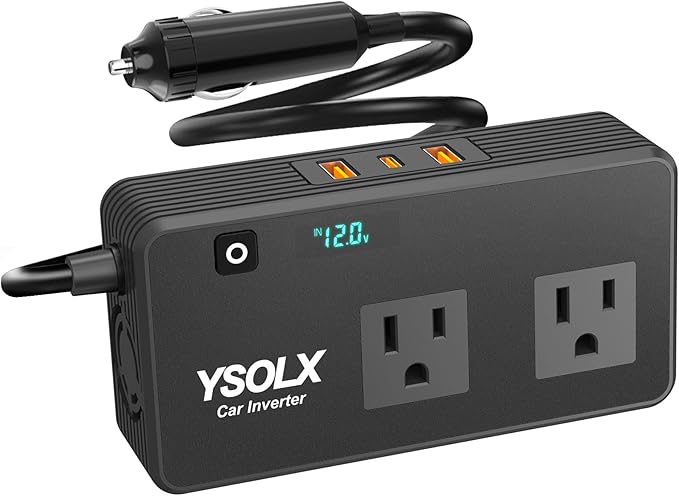 YSOLX 300W Power Inverters for Vehicles, DC 12v to AC 110v Car Inverter Converter, 24W USB Fast Charging Port, Dual AC Car Plug Adapter Outlet for Laptops Camping (LED Display)