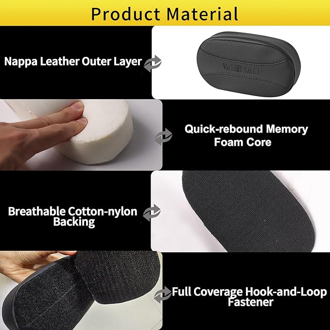 Car Knee Cushion Pad, Car Door Knee Pad Rest Cushion, Center Console Car Knee Pad Protector, Memory Foam Compact Knee Support with Hook & Loop, Nappa Leather Car Knee Support Cushion (Black-1 PC)