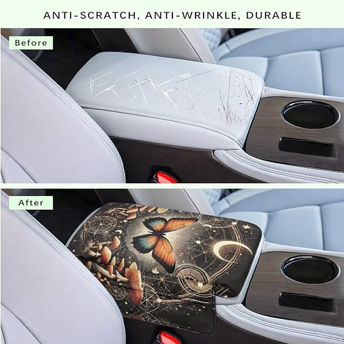 Wanyint Butterfly Mushroom Moon Star Auto Center Console Armrest Cover Non-Slip Soft Armrest Storage Box Mat Scratch Resistant Middle Console Mat Arm Rest Pad Car Interior Decor Accessories