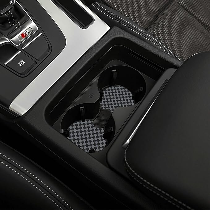 Checkered Steering Wheel Cover Gray - Checkered Black Gray Steering Wheel Cover Anti-Slip Breathable Universal 15 Inch Car with 2 Pcs Car Coasters Suitable Men Women