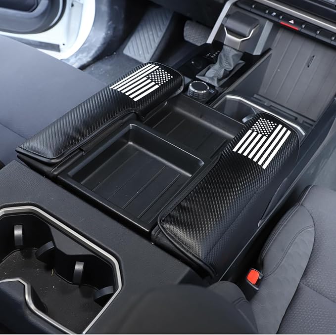 TOYCIDFG Car Center Console Armrest Cover Cushion Pad Compatible with Toyota Tundra Sequoia 2022-2024, Waterproof Cushion Pad Car Accessories (Flag Pattern)
