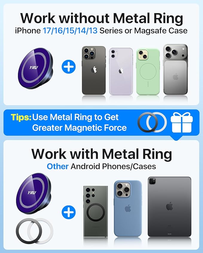 [True Upgraded Military-Grade] Phone Holder for Magsafe Car Mount 360° Rotating Vacuum Suction Dashboard, 2800gf Strongest Magnetic Windshield Phone Mount for iPhone 17 Pro Max 16 15 14, Indigo Blue