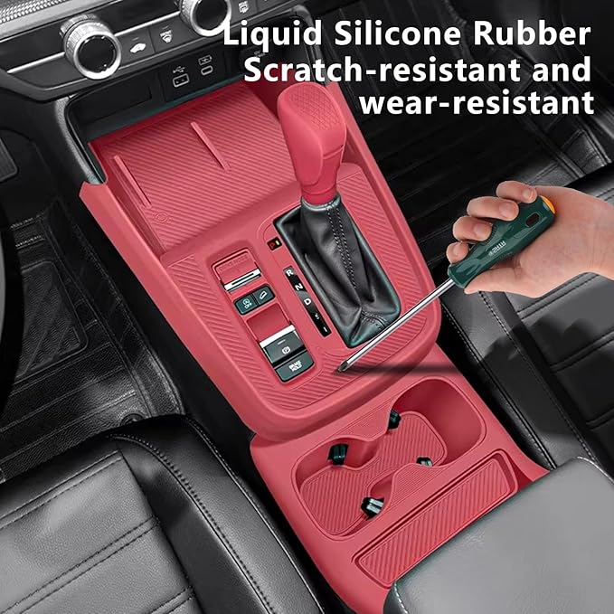 Temmis Center Console Silicone Organizer with Cup Holder for Honda CRV 2023-2026 (Gasoline Version), Full-Wrap Center Consel Electrostatic adsorption Cover for Honda CRV-Red