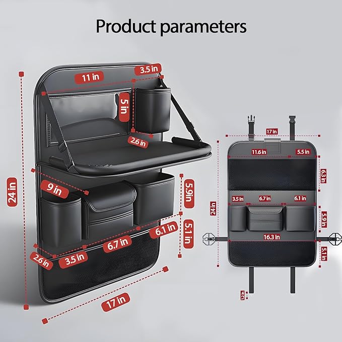 2 Pack Universal Foldable Car Backseat Organizer with Table Tray, Car Seat Back Protector with Touch Screen Phone Holder, Premium Leather Kick Mats with Storage Pockets Tissue Box (Black)