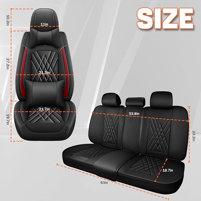 Car Seat Covers Compatible with Toyota Camry 2012-2026 Durable Waterproof Automotive Seat Covers Stretchable Fabric Material,Airbag Compatibility,Premium Nappa Leather(Black Red,Full Set with Pillow)