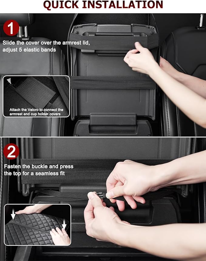 KBH Center Console Armrest Cover for Ford F250 F350 F450 F550 2017-2022, F150 2015-2020, Expedition 2018-2024, Bucket Seat, PU Leather Cushion Pad, Black (Armrest & Cup Holder Cover Set)