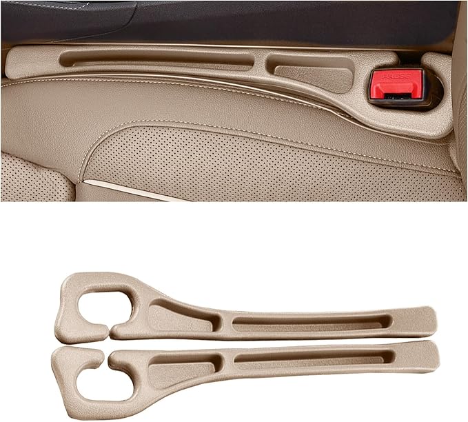 2PCS Car Seat Gap Filler Organizer, Upgrade Car Gap Filler with Fill and Storage Function for Storing Phones Keys Cards, Universal No Drop Seat Guard for Cars (Beige)