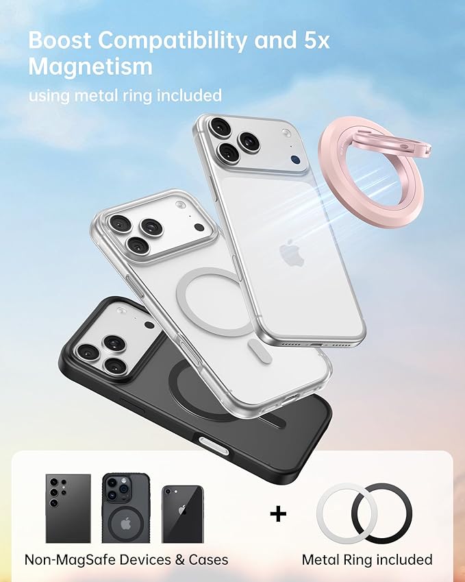 SYNCWIRE for MagSafe Ring Phone Holder, 360° Rotation Magnetic Cell Phone Grip Dual-Sided Magnets Phone Ring Kickstand Compatible with iPhone 17 16 15 14 13 12 Pro Max MagSafe, Android, Samsung etc.