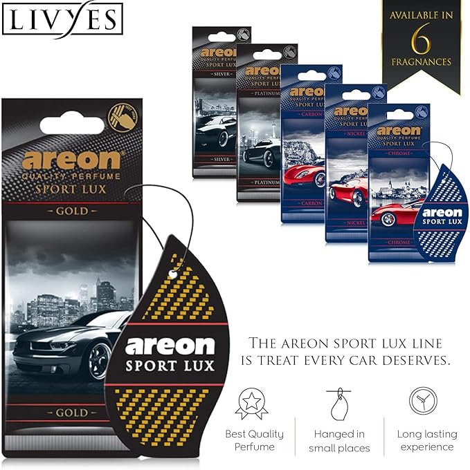 AREON Sport Lux Silver - Hanging Cardboard Air Freshener for Car, Home & Office - Premium Cologne Perfume with Natural Fragrances - Long Lasting, Fresh, Luxurious Scent - Stylish Design - Pack of 24