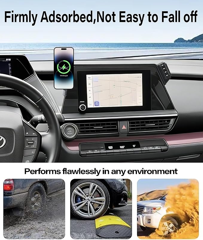 Car Phone Holder for Toyota Prius 2023 2024 2025 2026 Accessories 15W MagSafe Fast Wireless Charger Cell Phone Mount Apply to 8 Inch Touch Screen Fixed Clip 360° Rotation