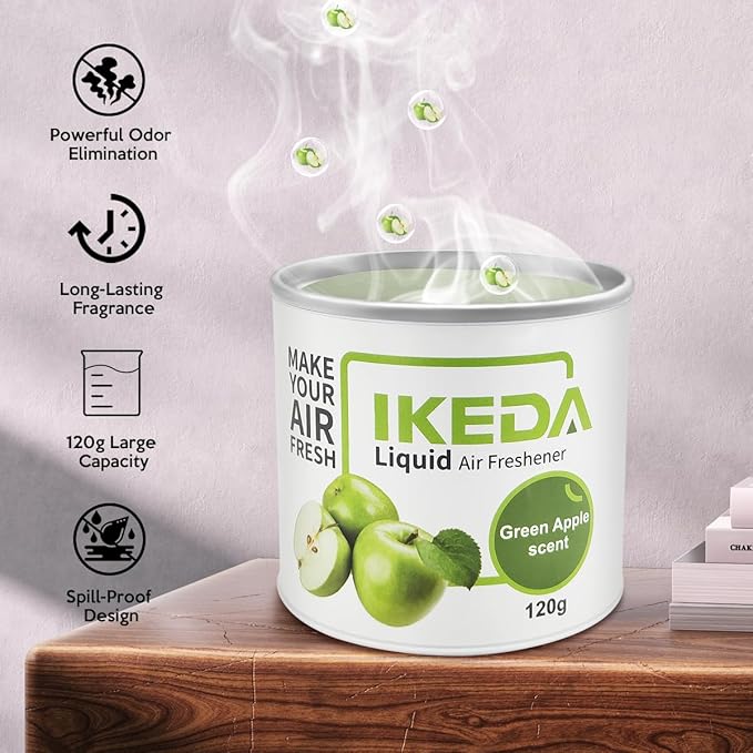 Car Air Freshener: Green Apple Scent Liquid Cans | Odor Elimination | Smoke Smell Remover | Strong Long-Lasting Fragrance | For Auto Home | 4.23 oz | 1 pack