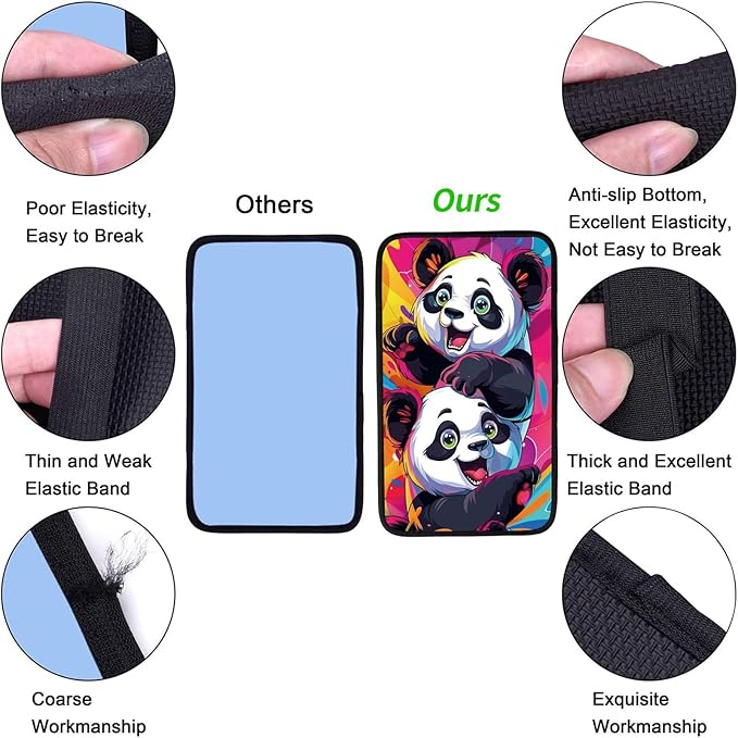 Car Armrest Cover Pads Universal Fashion Cute Auto Center Console Armrest Cover Pad with 2PCS Car Coasters Soft Waterproof Car Armrest Seat Protector for Women, Cute Panda Playing