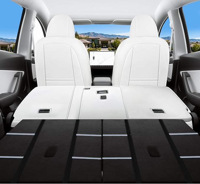 Custom Fit Tesla Model Y Seat Cover 7 Seaters Fully Wrapped Front and Semi-Wrapped Third Row (White-3 Rows)