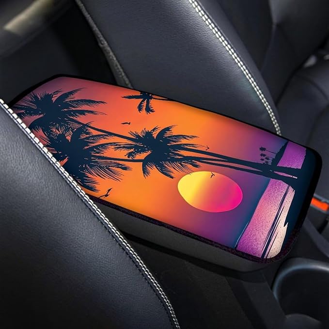 Sun Palm Console Center Armrest Lid Cover Protector Car Armrest Storage Box Mat Interior Accessories for Most Vehicle, SUV