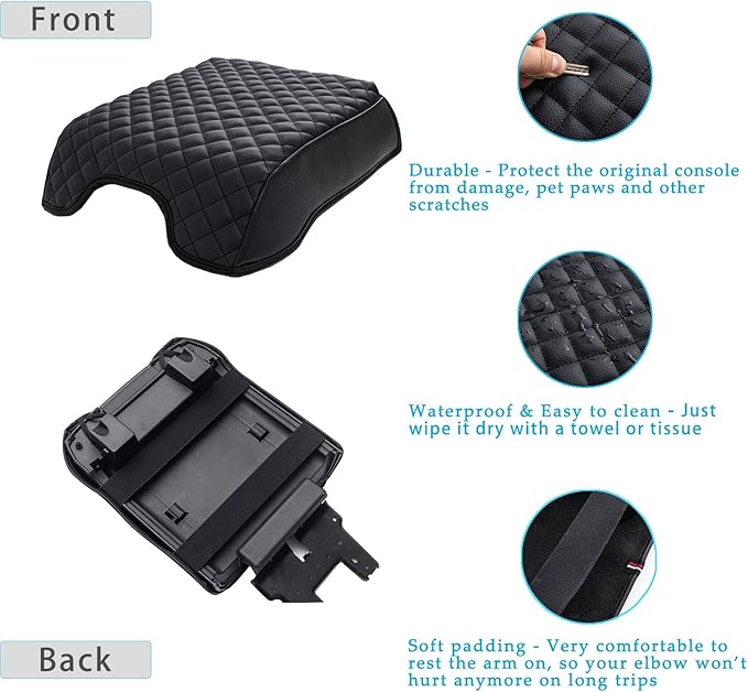 JDMCAR Center Console Cushion Compatible with 2015-2020 Ford F150 / 2017-2022 F250 F350 F450 and 2018-2024 Expedition Accessories, Customized PU Leather Armrest Cover Protector (Bucket Seat Only)