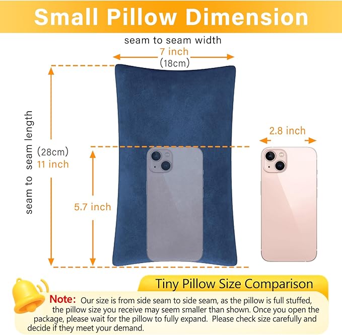 2 Pack Small Pillow, Memory Foam Mini Pillow 11 X 7 Inches for Travel, Sleeping, Nap and Neck, Knee, Lumbar Support, Tiny Cushion for Pet, Dogs (Blue)