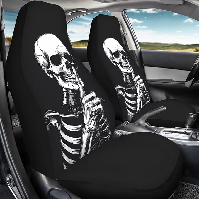 ELEQIN Goth Skull Universal High Back Fashion Car Seat Covers for Car Truck Suvs,sedans,Vehicles,Airbag Compatible Front Car Seat Covers 2 Pack