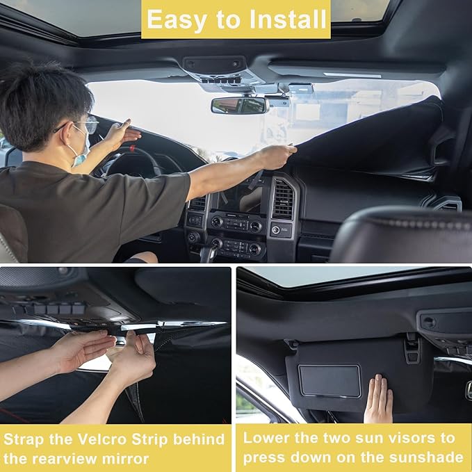 PIMCAR Windshield Sun Shade for 2023 2024 2025 2026 Honda Accord, 310T Reflective Polyester Front Window Sun Visor Blocks UV Rays Foldable Sunshade Honda Accord Accessories