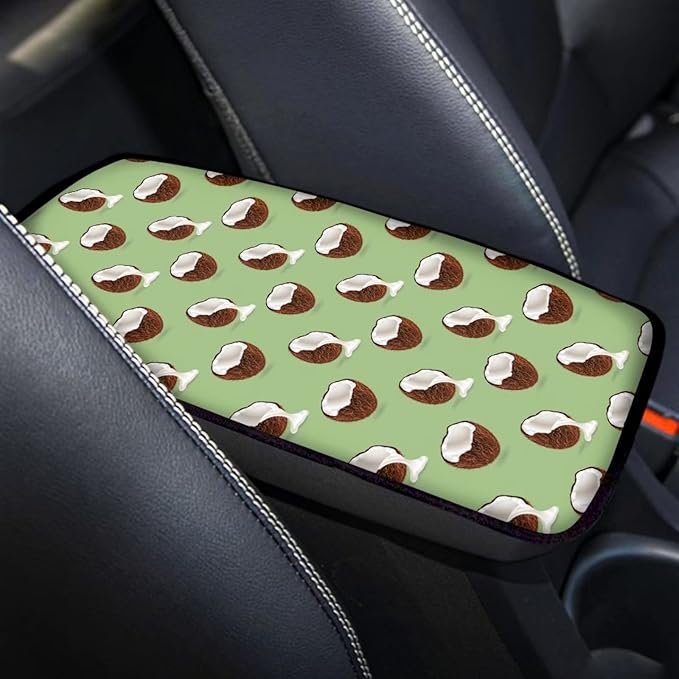 JoyLamoria Coconut Print Car Armrest Cover Center Contole Box Cushion Mat Universal Fit Car SUV Sedan