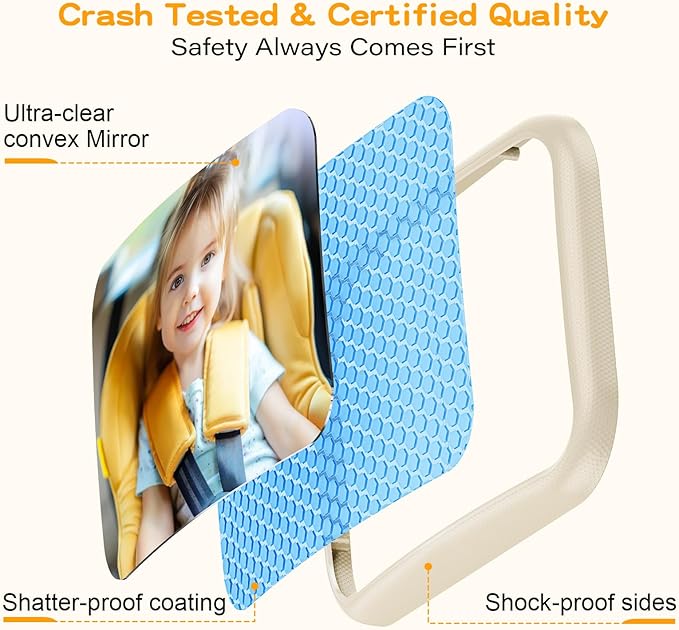 TAZENI Baby Car Mirror for Baby Hook Clip Design Never Shake Baby Mirror for Car Seat Rear Facing Easy Install Crystal Clear View ShatterProof Crash Tested White