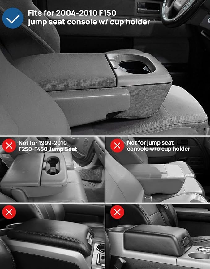 JOYTUTUS Center Console Cover Compatible with 2004-2010 Ford F150 with 40/20/40 Jump Seat, Leather Armrest Cover Center Console Cushion (Jump Seat Only)