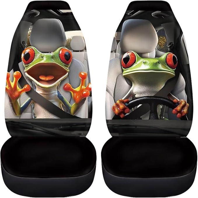 Funny Tree Frog Front Seat Covers for Cars Comfort Bucket Seat Covers Entire Seat Protection Fit Most Vehicle,Cars,Sedan,Truck,SUV,Van