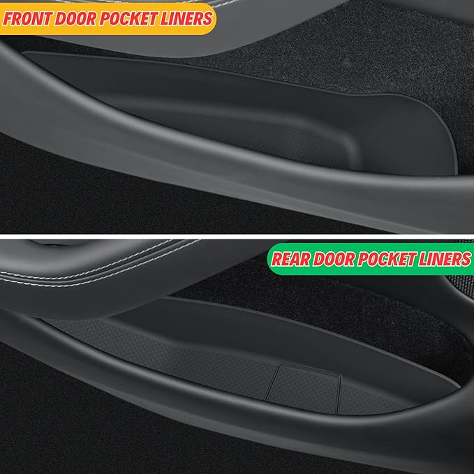 Front Rear Door Pocket Liners Compatible with 2025 2026 New Tesla Model Y Juniper Side Door Organizer Tray Inner Storage Insert Protector Interior Accessories - TPE Material, Black, 4 Pieces