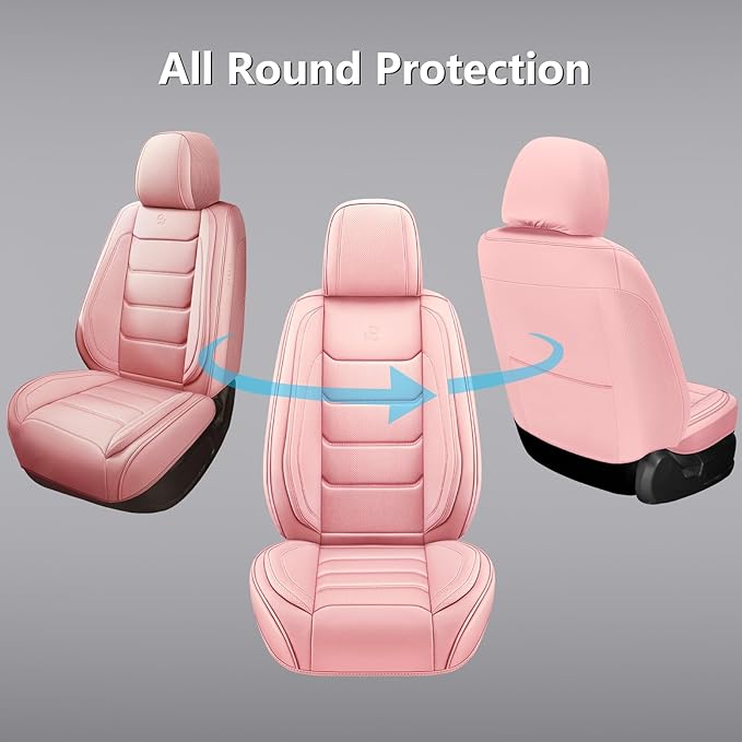 Full Coverage Faux Leather Car Seat Covers Full Set,Automotive Seat Covers for Cars,SUVs Pick-up Truck, Car Seat Cushion, Pink Seat Covers,Front Seat Cover,Car Seat Protector
