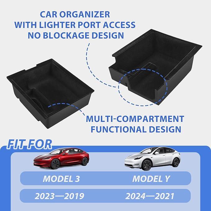 Center Console Organizer for Tesla Model Y 2024-2021 Accessories Storage Organizer SetIncludes for Model 3 2023-2017 Center Console Box, Armrest Box, Cup Holder,2 Seat Back Hook