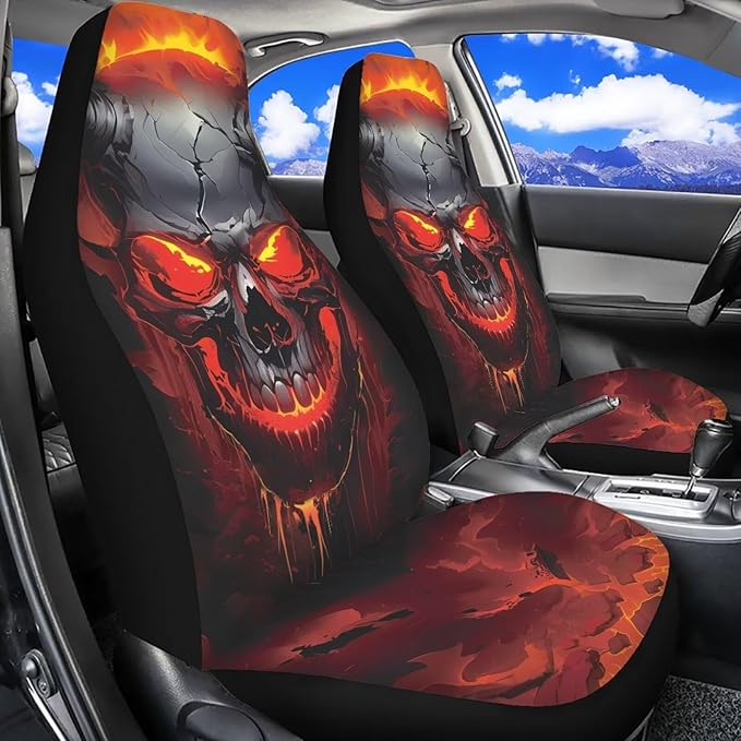 Halloween Red Skull Car Seat Covers Elastic Fabrics Breathable Car Seat Cover Easy to Install Auto Interior Accessories 2 Pcs Set for SUV, Vans,Sedan,Truck