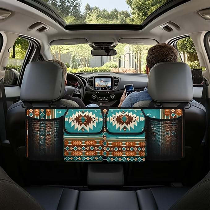 Navajo Aztec Tribal Car Trunk Organizer Ethnic Style Waterproof Backseat Hanging Organizer Multipurpose Cargo Accessory,Frees Trunk Floor