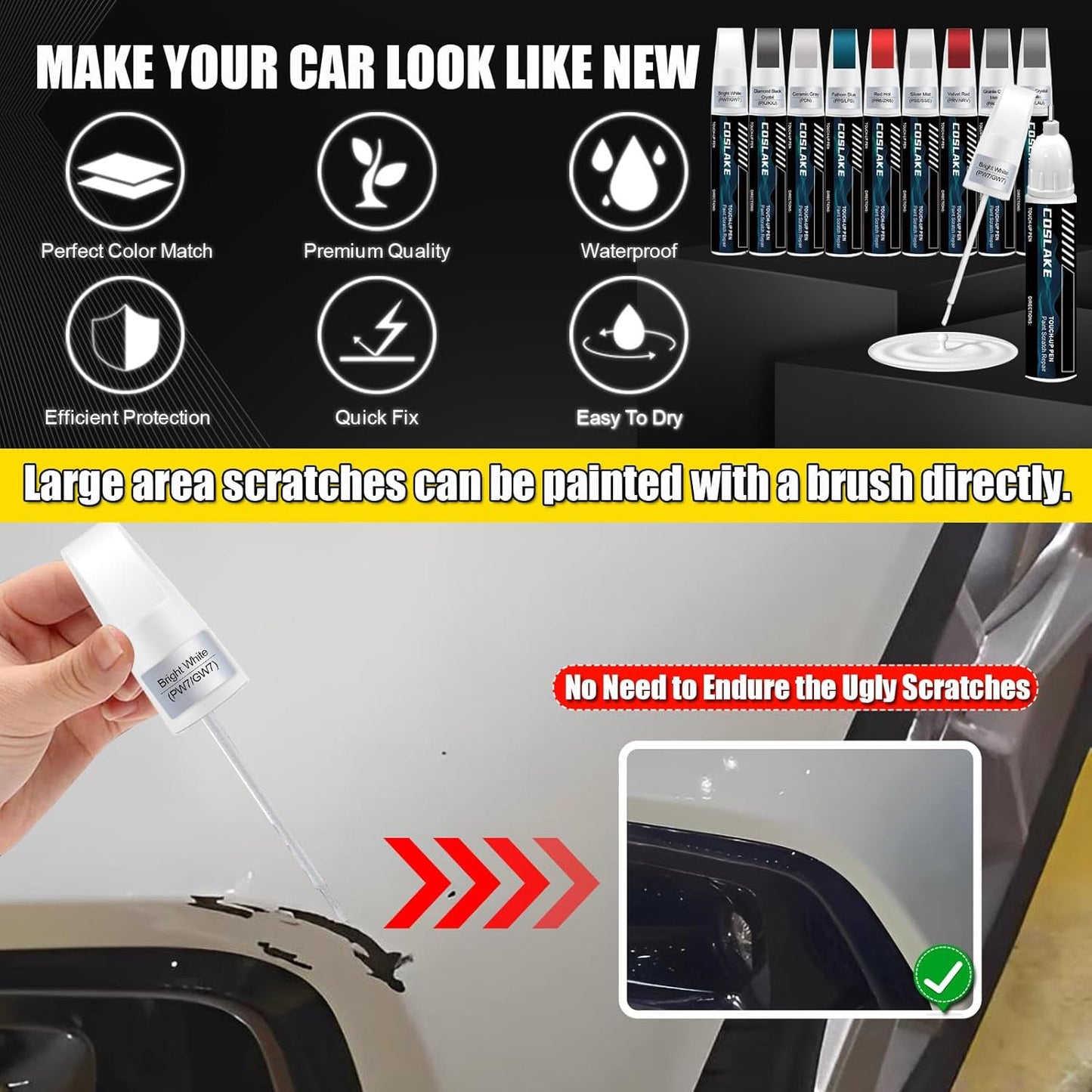 Car Touch Up Paint(Brilliant Black Crystal(PXR/AXR)) for Chrysler, Car Paint Scratch Repair Kit, Quick & Easy Solution to Repair, Scratch Remover Pen with 2PCS Disposable Micro Applicators