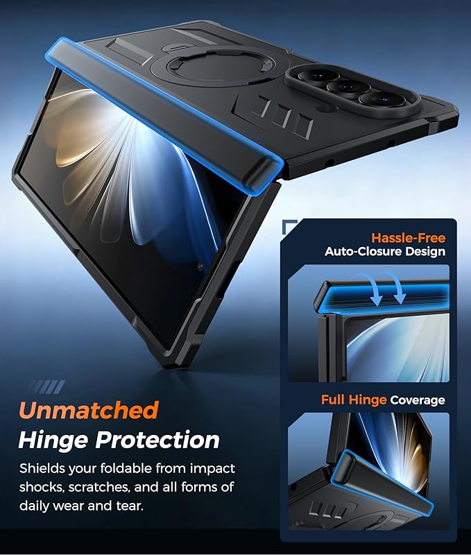 FNTCASE for Samsung Galaxy Z-Fold-7 Case: [360 Spin Magnetic Ring Kickstand] [Compatible for MagSafe] [Screen Protector] Heavy Duty Mil-Grade Protection Samsung Galaxy Z Fold7 Case with Stand Black